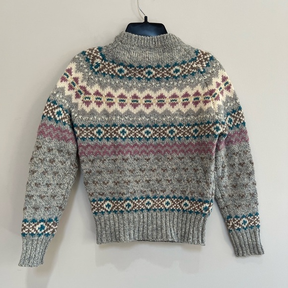 Woolrich Vintage Hand Knit Wool Diamond Design Sweater, Grey/Cream/Blue/Pink, M - Picture 2 of 6